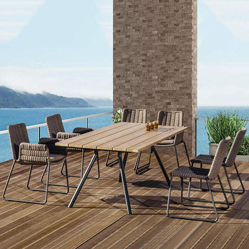 6 Person Mid Century Modern Outdoor Rectangle Teak Wood Patio Dining Table Natural Black